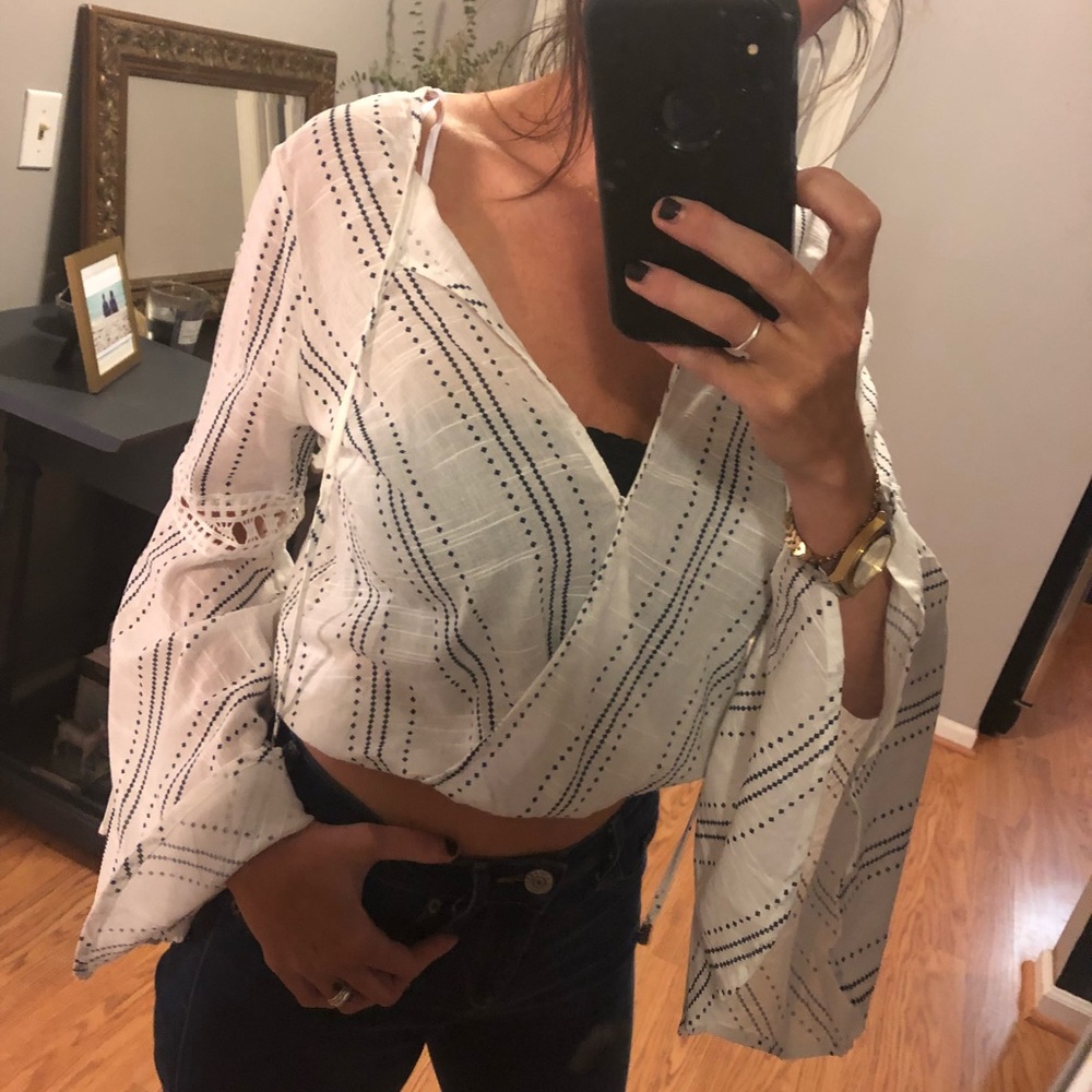 Flare crop surplice shirt